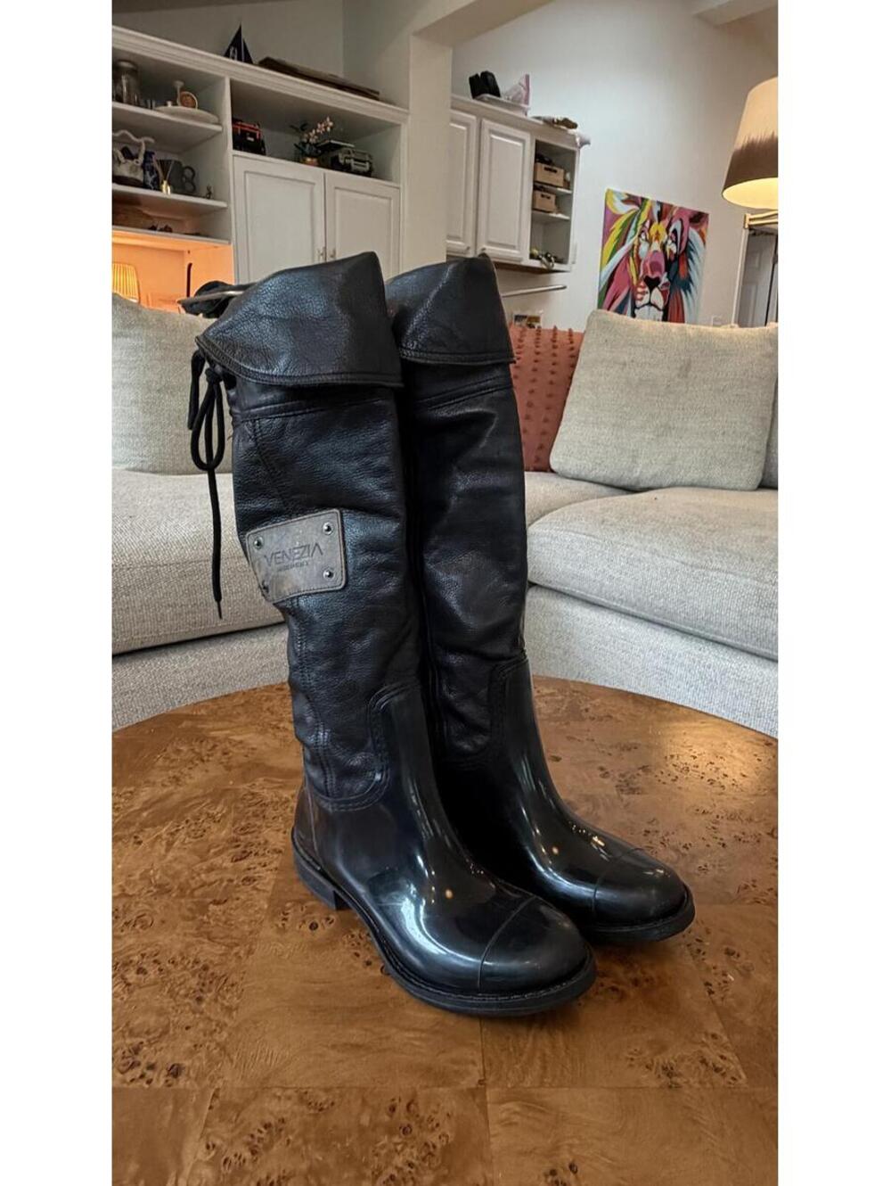 Venezia Black Tall Leather Lace-Up Boots Made in Italy